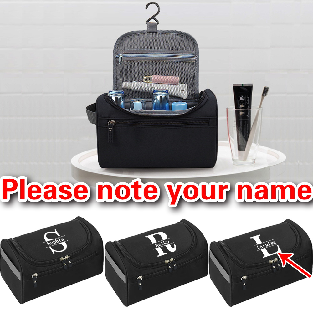 

Personalized Men's Toiletry Bag - Custom Name, Waterproof Canvas Travel Makeup Pouch With Hanging Strap & Zip Closure