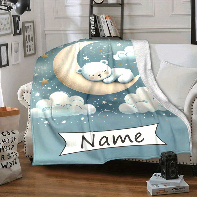 Custom Polyester Throw Blanket with Sleep Bear Design