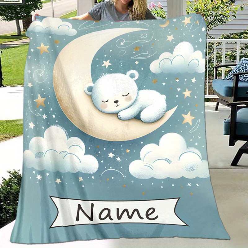 Custom Polyester Throw Blanket with Sleep Bear Design