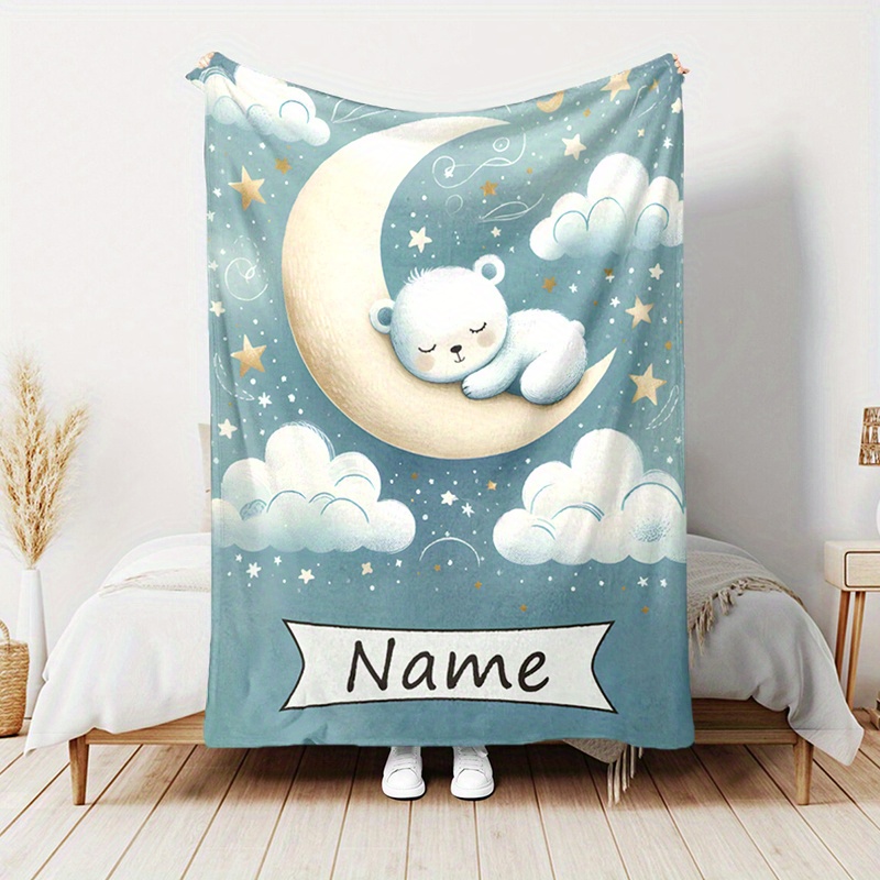 Custom Polyester Throw Blanket with Sleep Bear Design