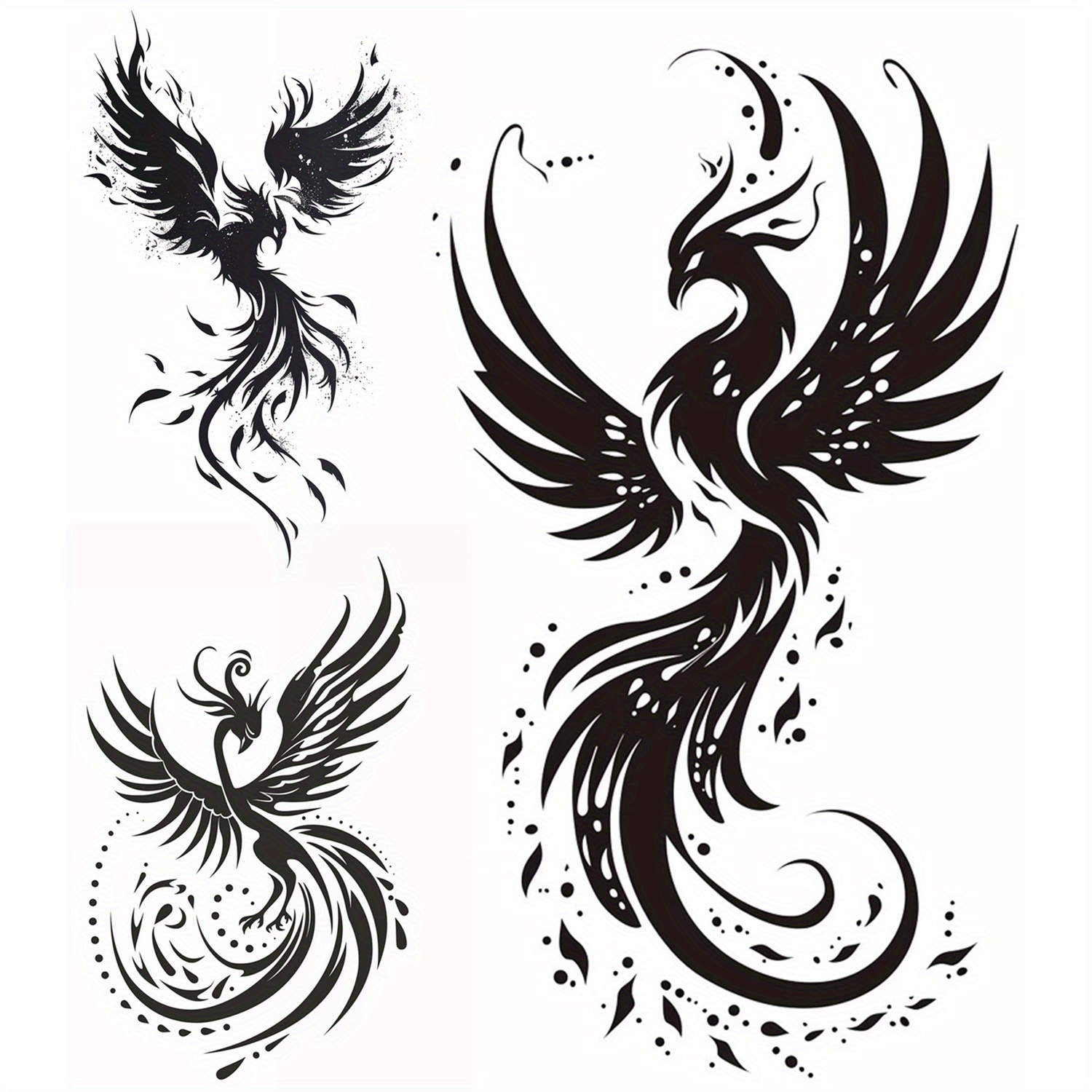 Image of 4 Sheets Phoenix Temporary Tattoos Body Art Stickers For Party Decor & Favors Fake Tattoos Neck Arm Chest For Women Men Adults