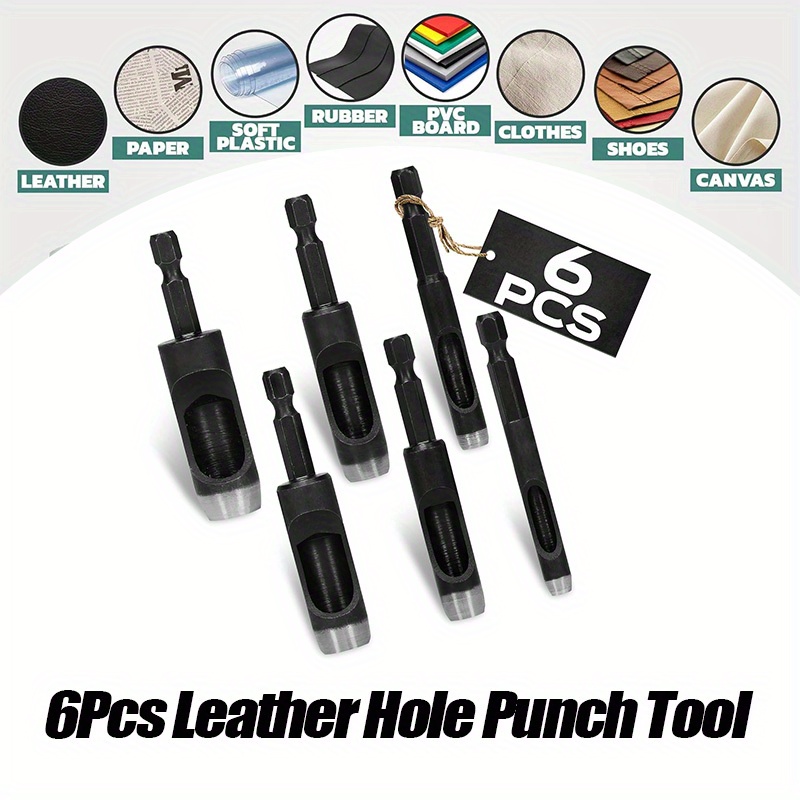 

6pcs Leather Hole Punch Tool, Carbon Steel Hollow Leather Punch Set Kit Heavy Duty Round Leather Hole Tool For Watch Cloth Belt Gaskets