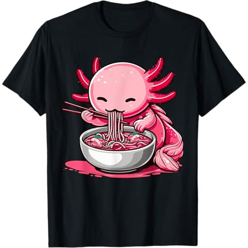 

Anime Kawaii Axolotl Eating Ramen Noodles Teen T-shirt, 100% Cotton, Thanksgiving Christmas Gift For Men Women Dad Mom Friends, S-xxxl, Black