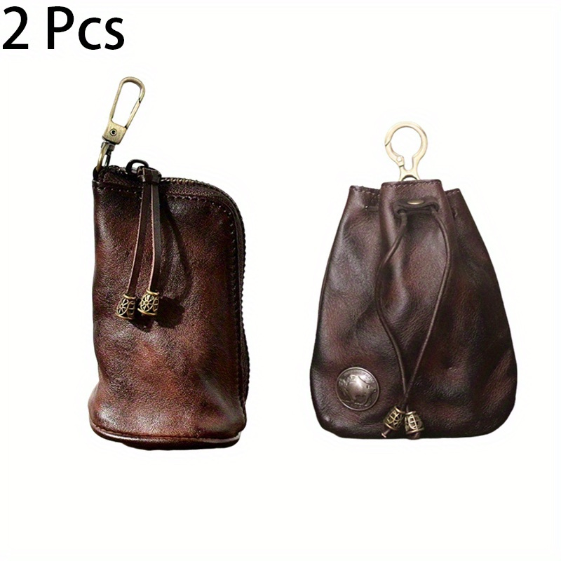 

2pcs/ Set Wallet Key Bag Waist Hanging Cowhide Bag Multifunctional Key Bag Wallet