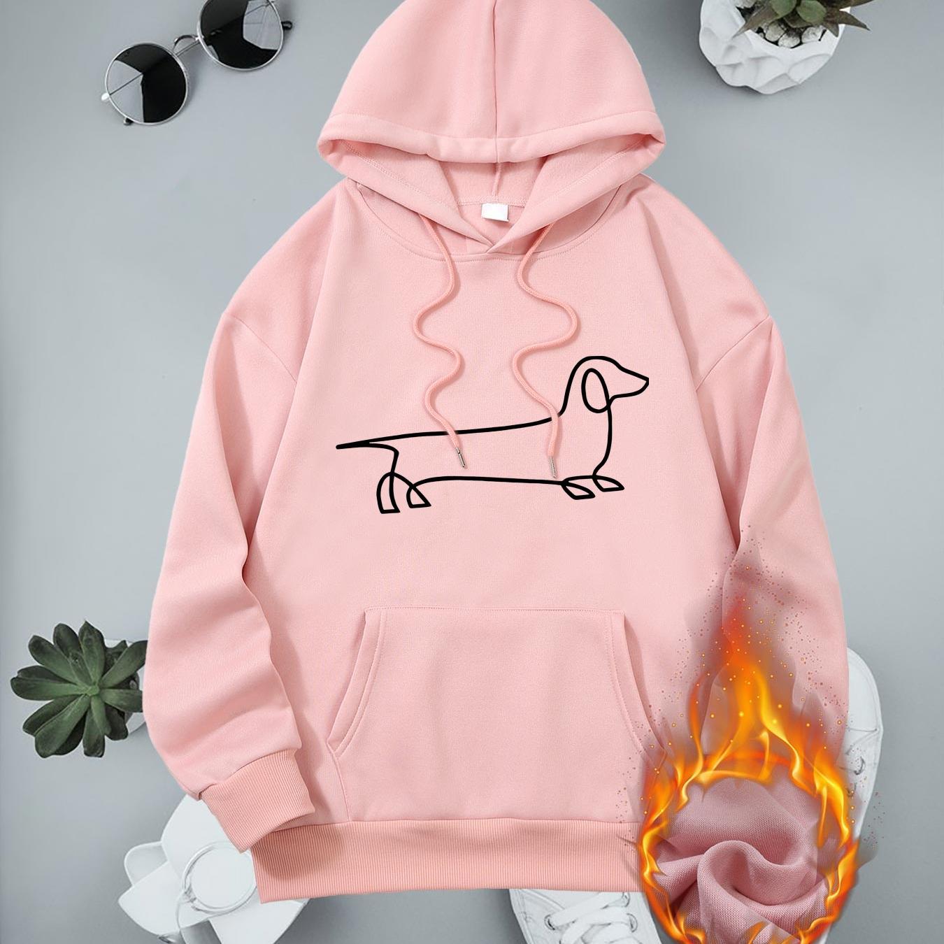 

Women's Casual Hoodie With Dachshund Print, Knit Fabric, Pullover Sweatshirt With Pocket, Polyester 100%, Animal Pattern, Adult Unisex