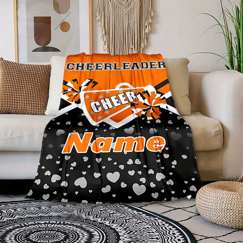 

Personalized Cheerleader Blanket With Custom Name - Polyester Cheer And Hearts Design Throw For Napping, Camping, Travel, Gift For Family, Friends,