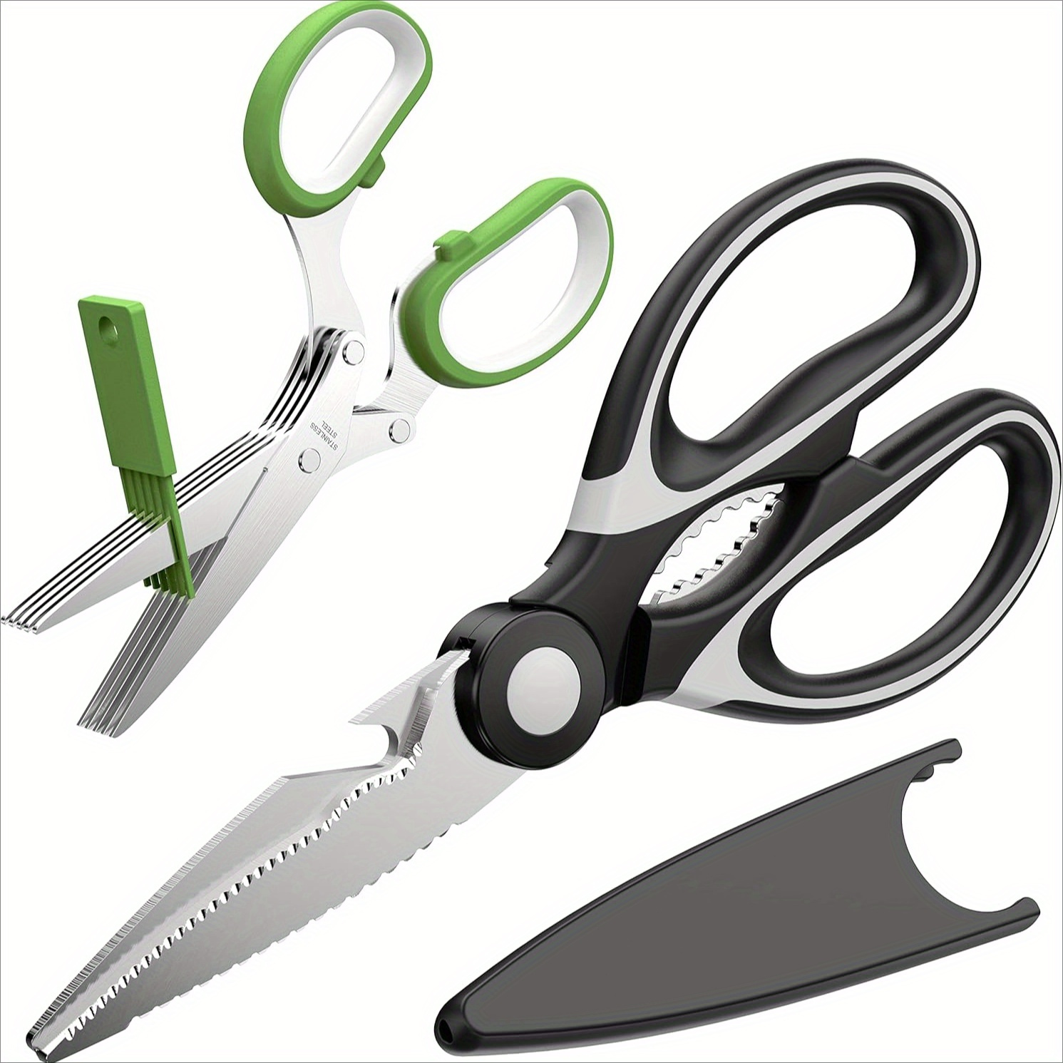 

2 Scissors, 5-blade Shears And Kitchen Tools, Stainless Steel, Multi-functional, Easy To Clean, Cut Vegetables, Salads And Meat, Kitchen, Barbecue, Cooking, Picnic Essential, Send Christmas Gifts