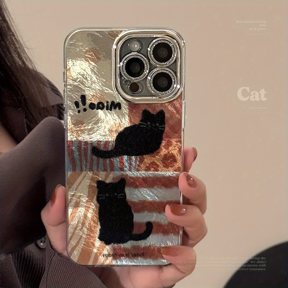 

Vintage Autumn/winter Leopard Print Cat Lens Protector Mobile Phone Case For Apple 16/15/14/13/12/11/x Series