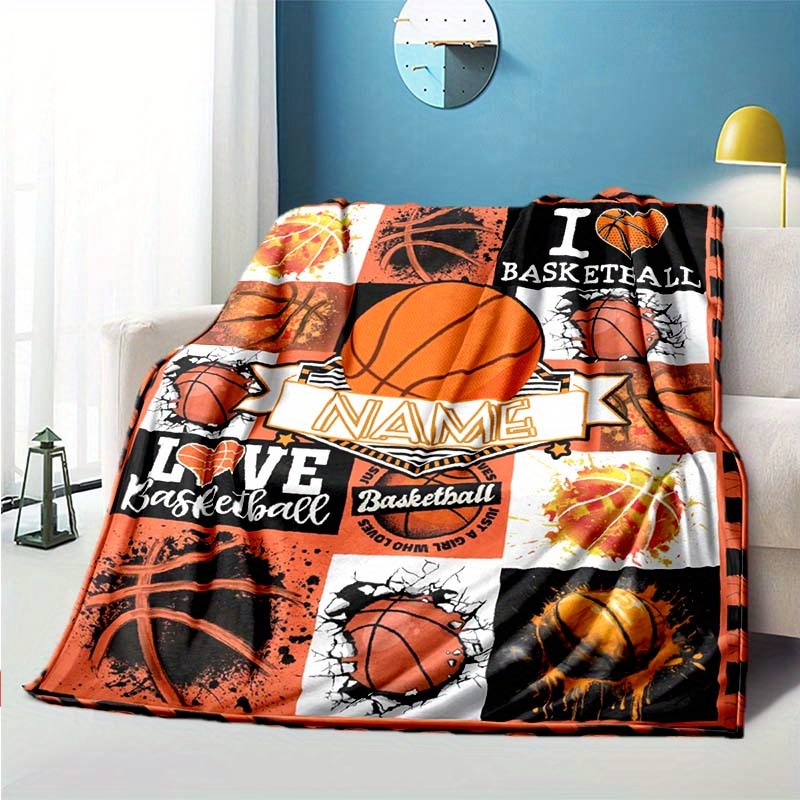 

Customizable Basketball-themed Blanket - Soft, Warm Polyester For Sofa, Bed, Office Chair & Camping - Perfect Gift For Sports Fans