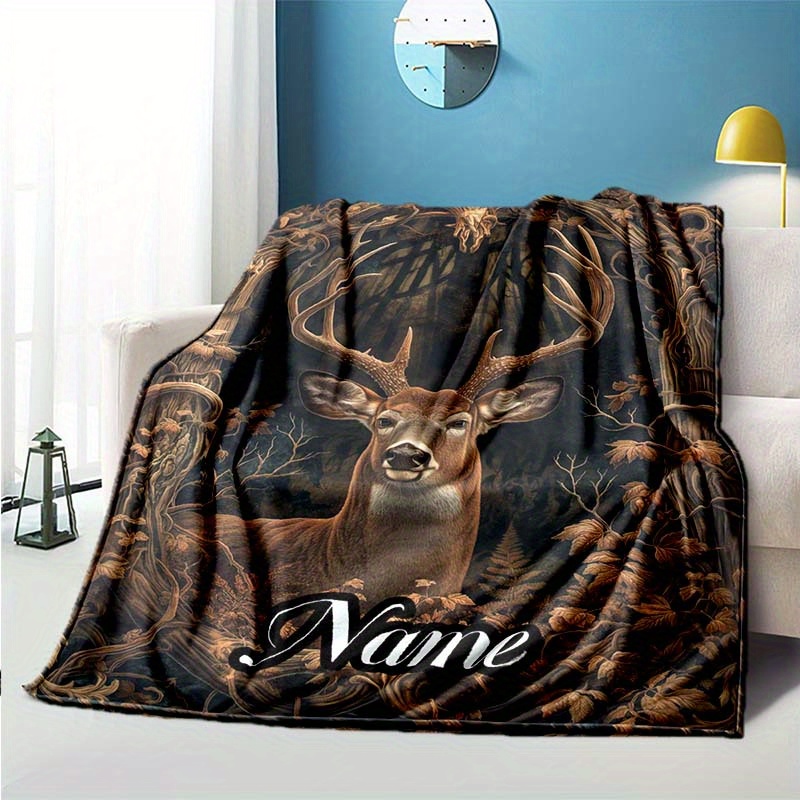 

Personalized Elk & Blanket - , Polyester For Sofa, Bed, Office Chair, And Camping - For