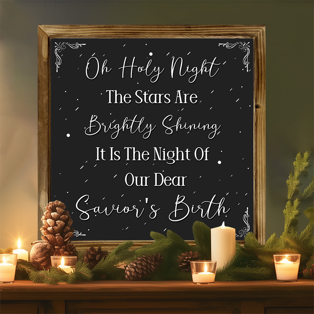 TEMU 8x8 Rustic Wooden Christmas Sign With "this Is Our Dear Was Born" Nativity Quote - Light-polished Wood Frame, Horizontal Nativity Scene Wall