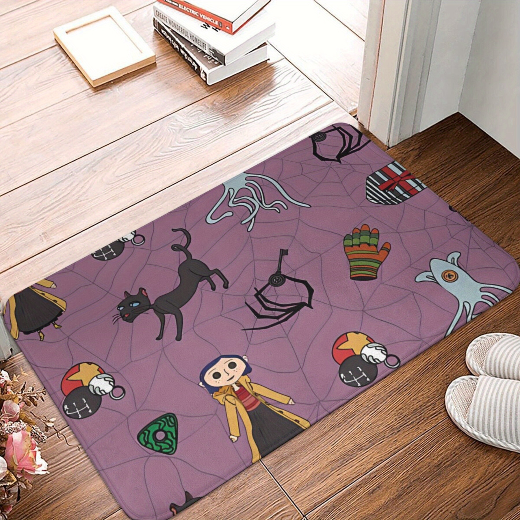 

1pc Non-slip Doormat Living Room Mat Purple Pattern Hallway Carpet Entrance Door Rug Home Decorative