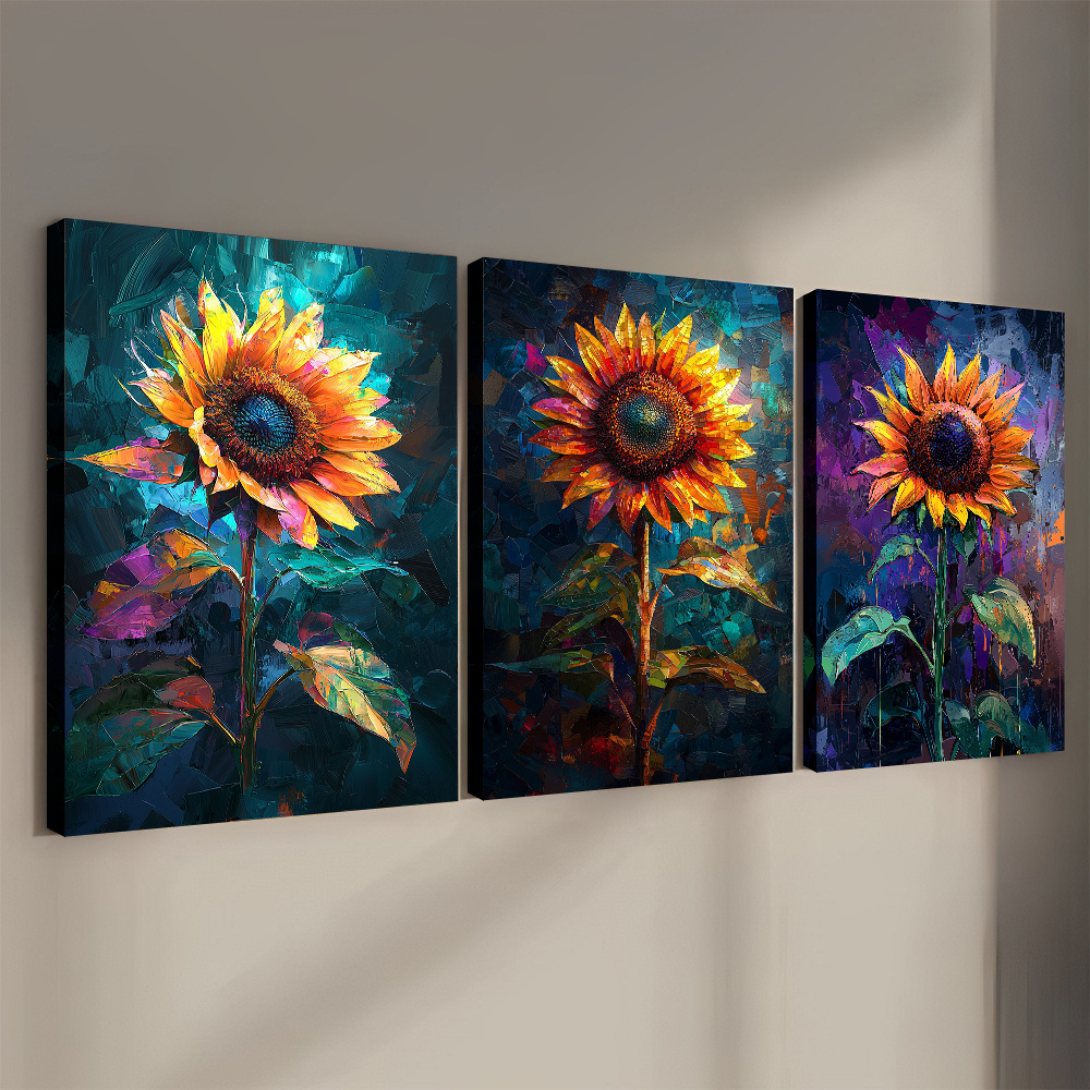 

3 / Set Sunflower Wall Art - Vibrant Canvas Painting For Home Decor - 16*24in/ 40cm*60cm, Artworks For Decoration And As Gifts, Decoration, Wall Art, Canvas Print, Ready To Hang