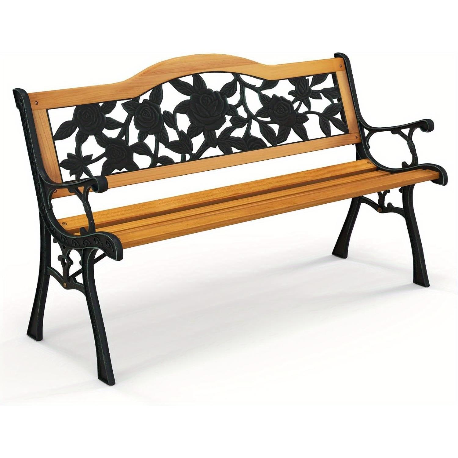 Image of Weatherproof Garden Bench, 2- Seater Bench With Armrests & Backrest, , Wooden Bench, Park Bench For Garden, Balcony, Patio, 126 X 52 X 76cm