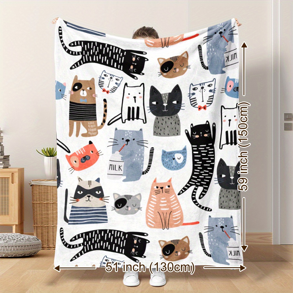 

Cat Pattern Blanket – , Knitted Polyester, Quilting , For Napping, Camping, –