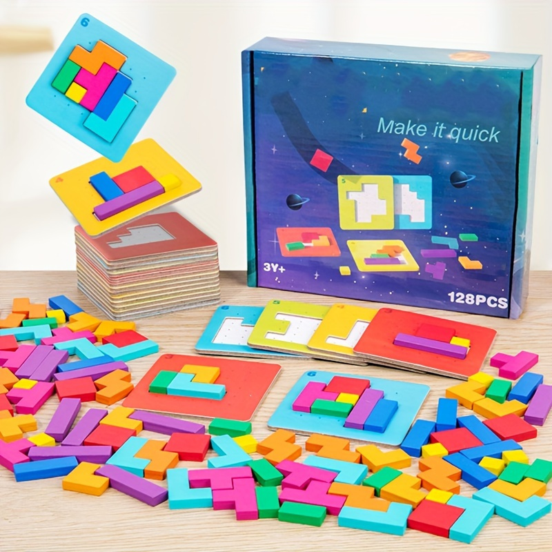 

Quick- Geometric Puzzle Game: And Thinking Skills With Wooden Building Blocks In Colors