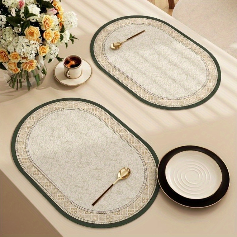 

Set Of 4 Elegant Oval Leather Placemats - Waterproof And Oilproof, Easy To Clean, Heat Resistant, Suitable For Home And Restaurant Use