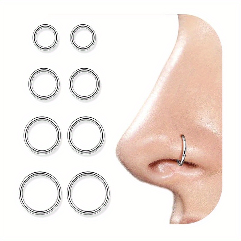 

8pcs 16g Surgical Steel Hinged Clicker Nose Rings Hoop Daith Tragus Sleeper Earrings Body Piercing 6-12mm