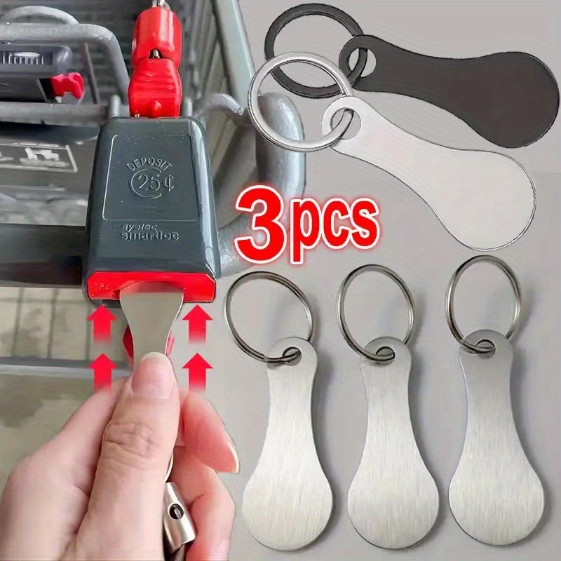 

3pcs Stainless Steel Shopping Cart Token Keychain - , Portable & Floating Design For Use