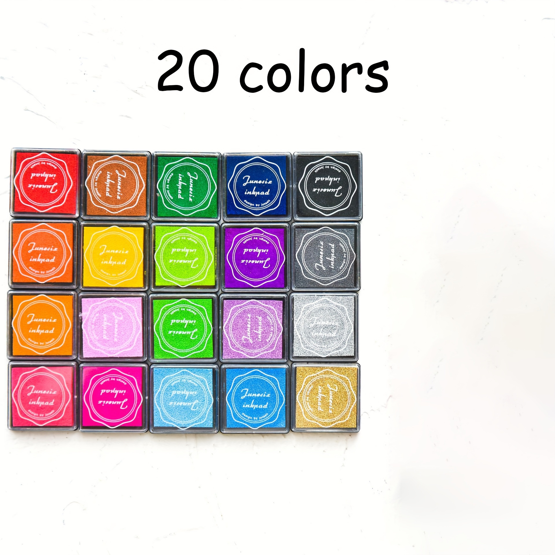 20-Pack Craft Stamp Ink Pads, Vibrant Rainbow Finger Ink Pad Set for DIY Scrapbooking, Fabric, Wood, Paper - Non-Toxic Multicolor Stamping Pads with Case - Art & Craft Supplies