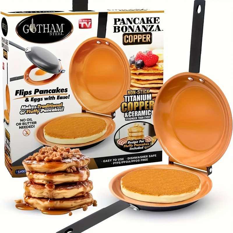 

1pc Titanium Double Pancake & Omelette Pan - , Uncharged , Stainless Handle - Multi-use Breakfast Cookware