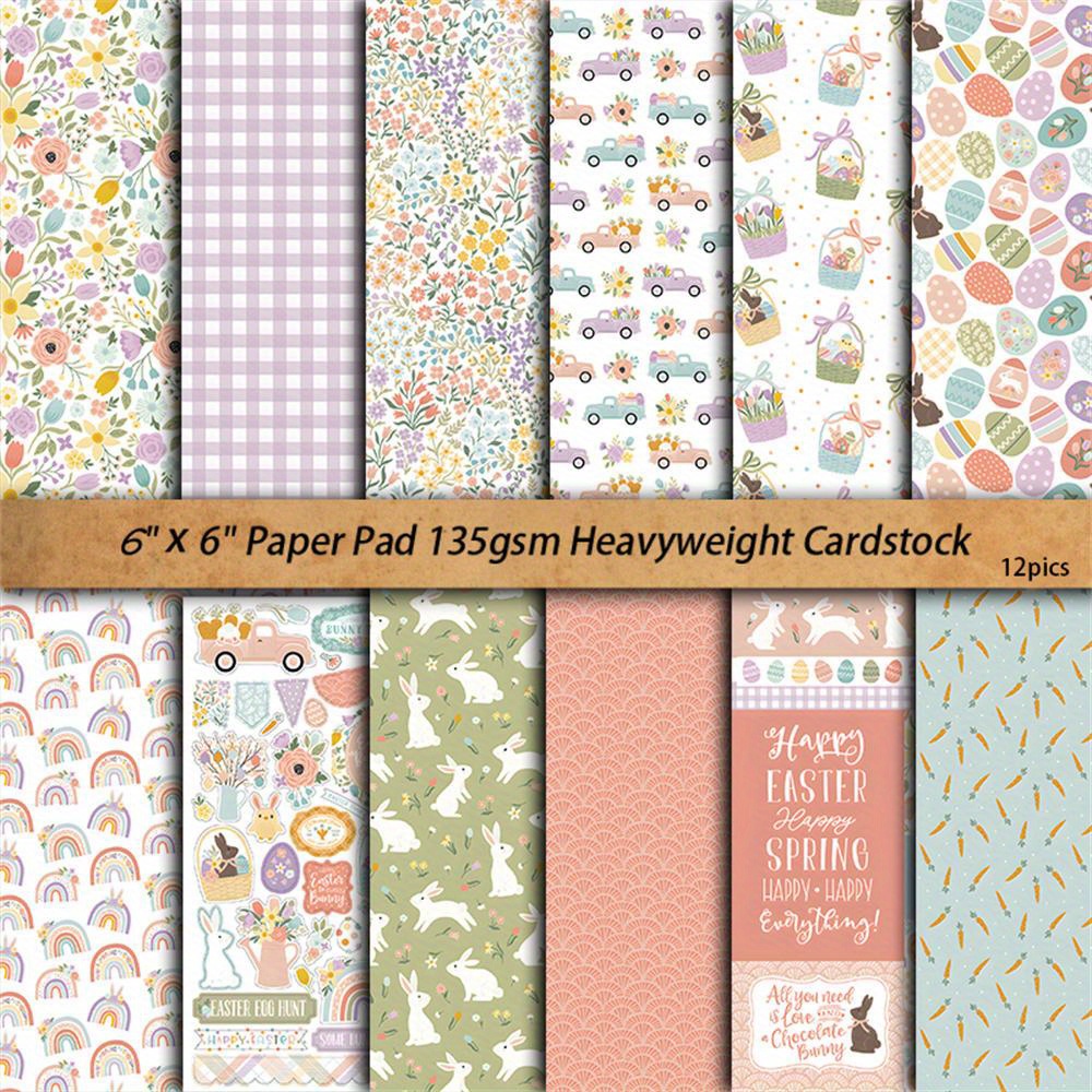 

Themed Craft Paper Pad - 6x6 Inch Decorative Scrapbooking Paper, 135gsm Heavyweight Cardstock, 12 Sheets, Assorted Pastel Patterns For Diy Projects, Journaling, And Art Supplies