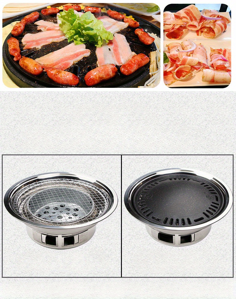 6 piece korean bbq grill set stainless steel charcoal tabletop grill round commercial grade portable grill for outdoor use with accessories details 2