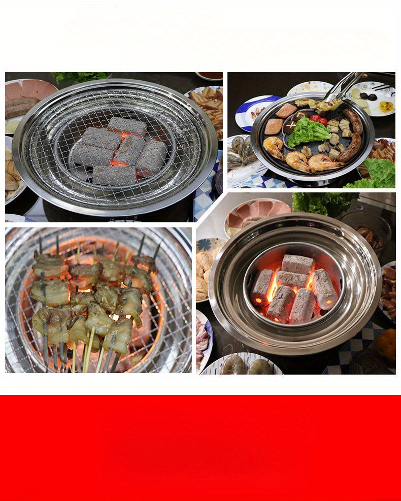 6 piece korean bbq grill set stainless steel charcoal tabletop grill round commercial grade portable grill for outdoor use with accessories details 8