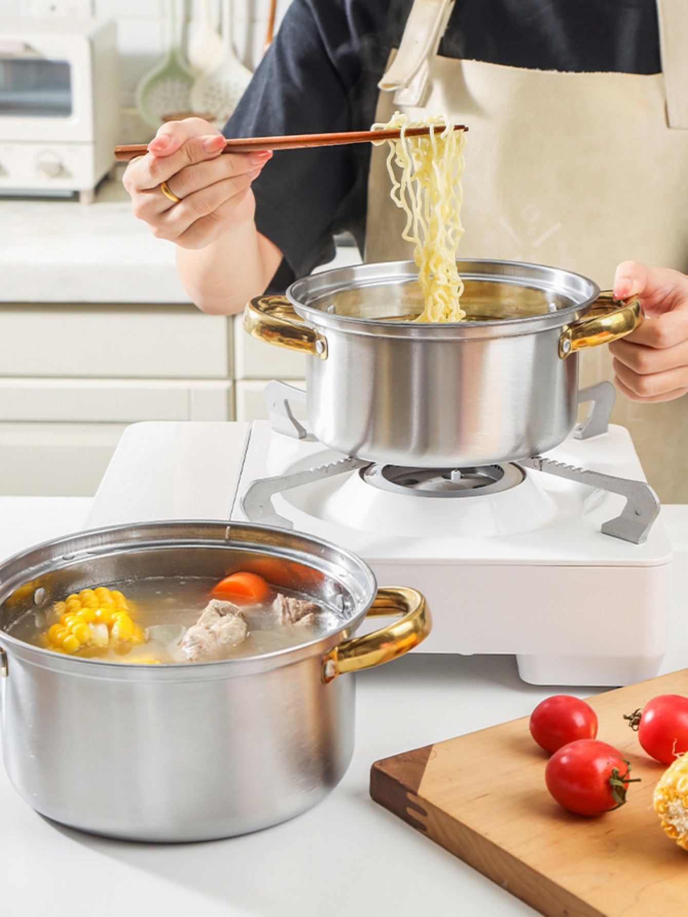   12pcs stainless steel cookware set non stick gold plated handles for gas induction stoves   soup frying milk pots details 7