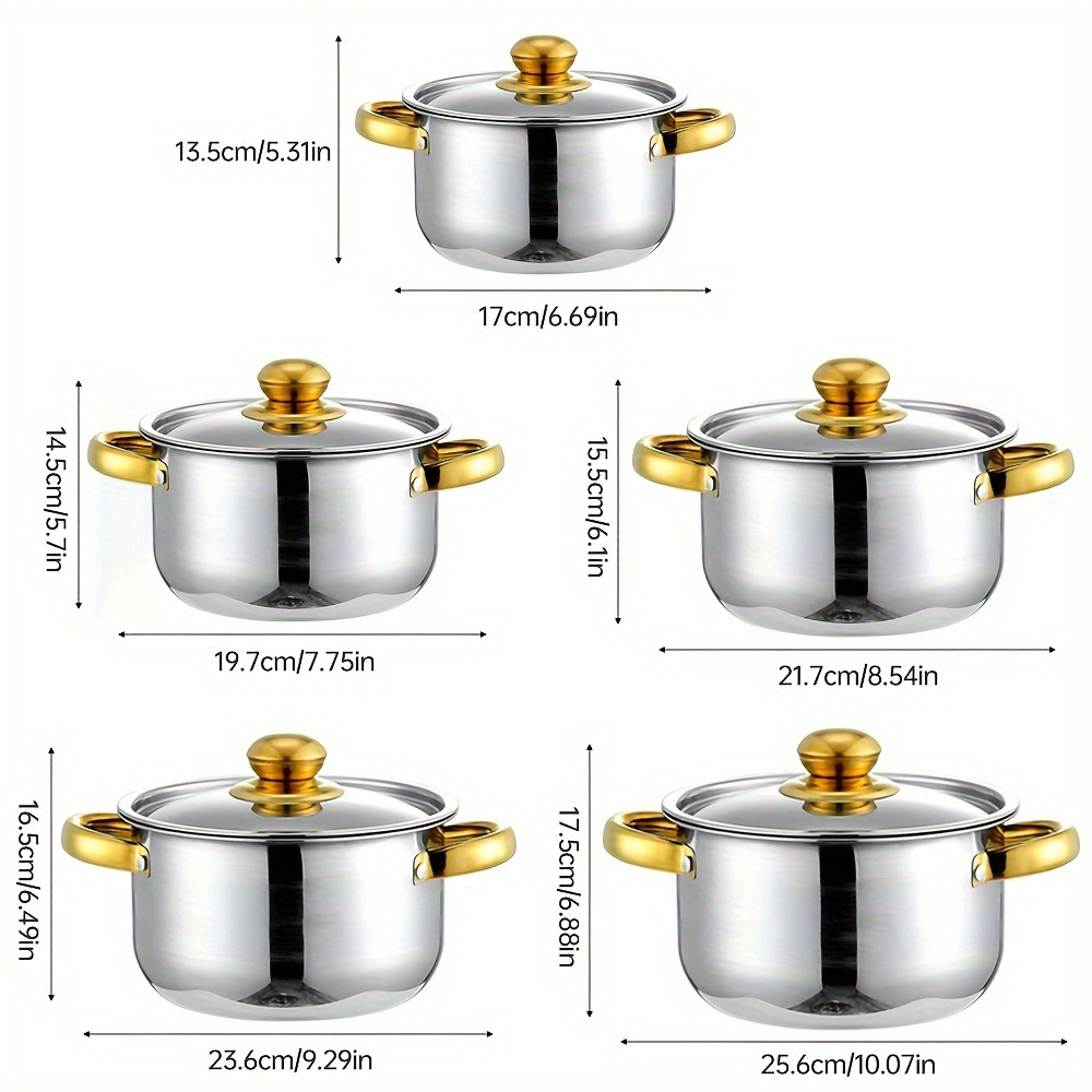 10pcs stainless steel cookware set deep soup pots with lids and double handles   kitchen essentials   sizes 7 09l 7 87l 8 66l 9 45l 10l details 2