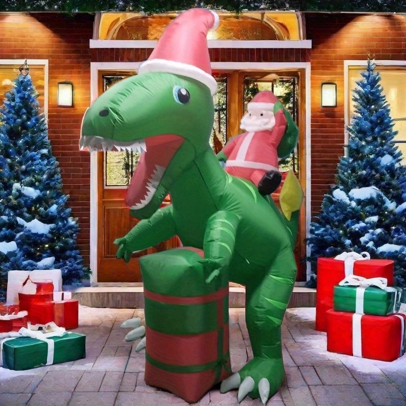 7 Ft Christmas Inflatable Santa high quality Claus Ride on Dinosaur, Build-in LED Light