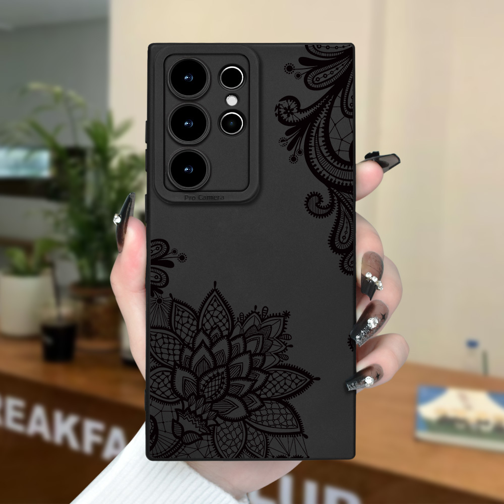 

Lace Flower Simple Trends Print Mugcase: & Shock Absorbent | Black For S20 S21 S23 A52 A53 A54 A14 A25 A34 A32 A05s A15 Fe 5g 4g | Premium Frosted Protection