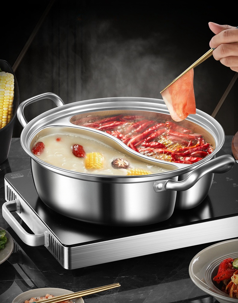 stainless steel   12 6inch dual boiler chinese hot pot set compatible with induction cookers thickened divided flavor cooking pot with dual   details 0