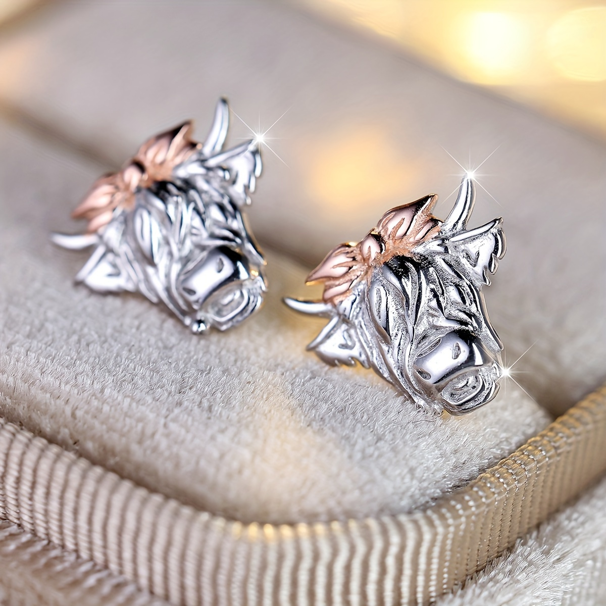 

Sterling Silver S925 Bow Bull Stud Earrings For Ladies, Western Cowboy Style Stud Earrings, Party Delicate Chic Earrings 2g (ring Box For Photo Props)