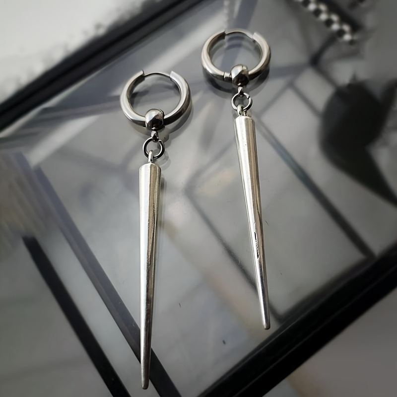 

2 Pair Dark Punk Rock Style Silver Long Dangle Earrings, Unisex, 14+, Non-set Zinc Alloy, White K Plated Ear Pins