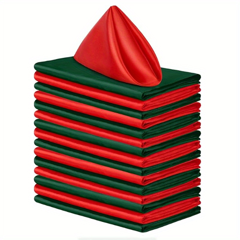 

16 Pack Christmas Square Satin Napkins, 17x17 Inch, Soft Smooth Polyester Knit Fabric, Red & Green, Ideal For Wedding, Banquet, Party Decoration