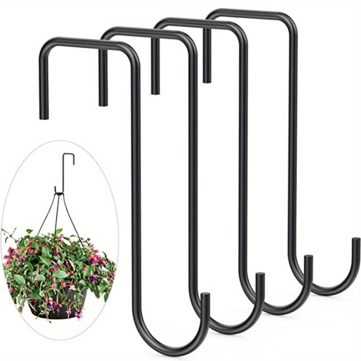 TEMU 4pcs Fence Hooks, Contemporary Style, , Metal Material, Black For Indoor Outdoor Plant Hanging, Bird Feeders, Lanterns, Fences