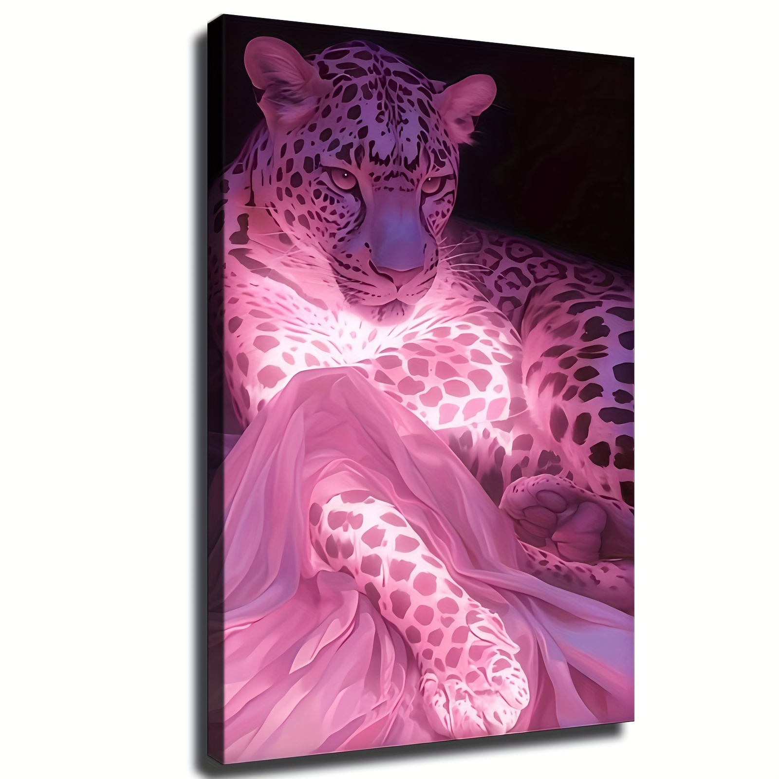 

1 Black Wall Decoration Painting, Pink Glowing Leopard Print Wooden Canvas Printed Poster Wrapped Wooden Frame Murals Suitable For Living Rooms, Bedrooms, Dining Rooms, Kitchens, Offices, And Bars