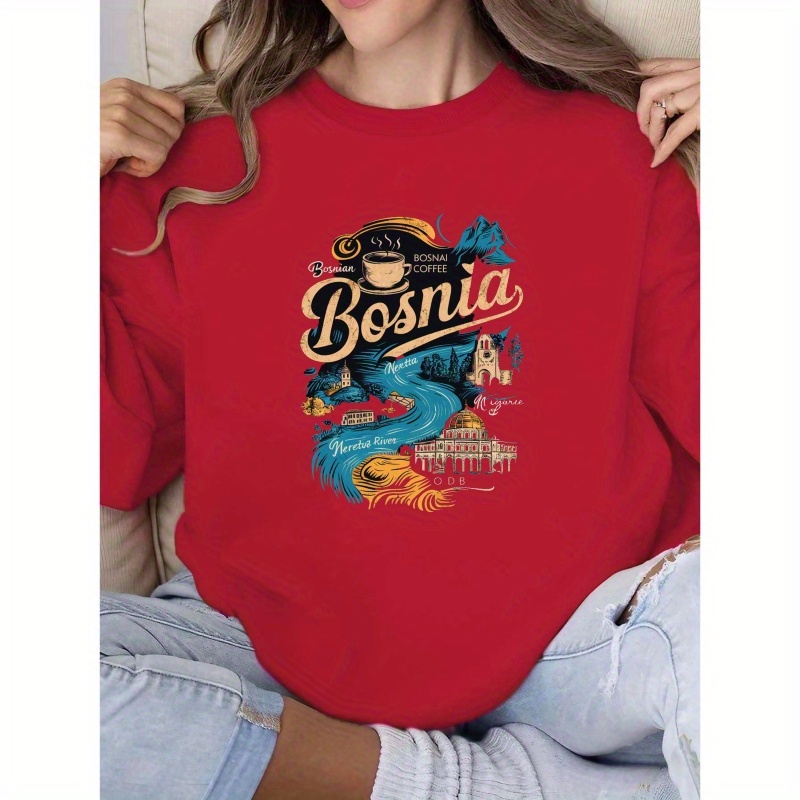 

Women' Bosnia Neck Sweatshirt, Non-elastic Polyester, Geometric Pattern - Ideal For Fall/winter, Shirt,