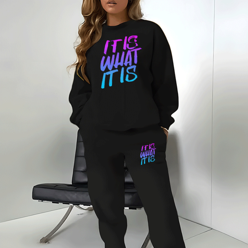 

's - Graphic Letter Sweatshirt & Set - Long Top Pants, Washable - For Fall/