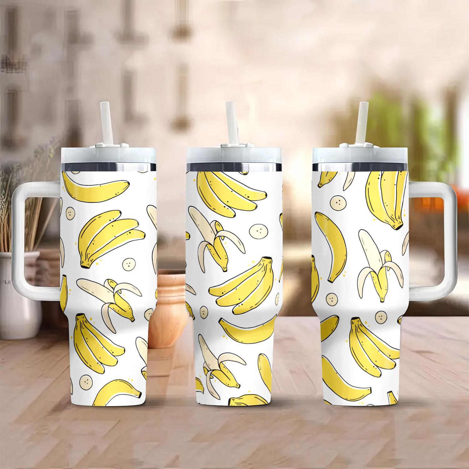 

Banana Pattern Stainless Steel With Lid And Straw, 40oz - Insulated Travel Mug For Hot And Cold Beverages, Leak-proof, Bpa-free, Portable Handle For Car And Office - 1pc