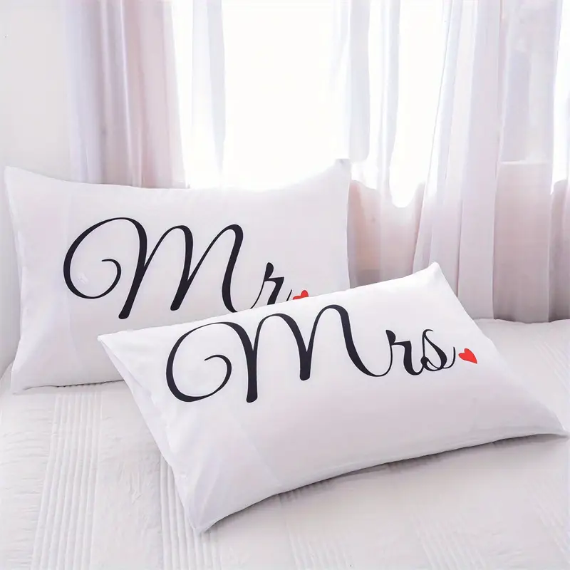 2pcs soft cozy white couple throw pillow covers mr mrs script with red 18x18 inch polyester decorative pillowcases for living room bedroom sofa machine washable no insert included pillows for couch Product details 5