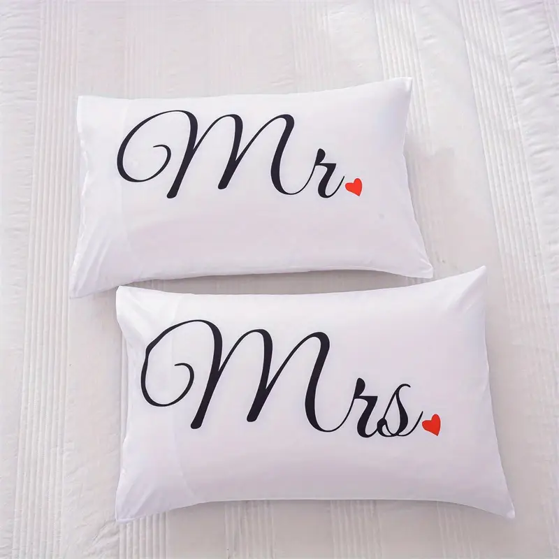 2pcs soft cozy white couple throw pillow covers mr mrs script with red 18x18 inch polyester decorative pillowcases for living room bedroom sofa machine washable no insert included pillows for couch Product details 6
