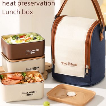 1-4 szt. Stalowa Lunch Box z Termoizolacyjną Torbą, Duża Pojemność Szczelne Pudełko Bento dla Pracowników Biurowych, Kwadratowy Pojemnik na Żywność do Campingu i Outdooru