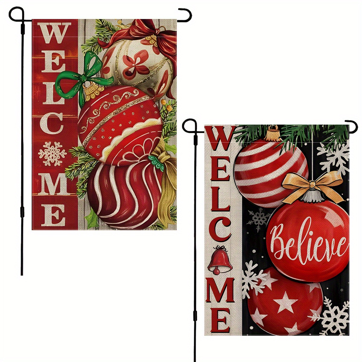 

Christmas Garden Flags - 2pcs Set, Double-sided Welcome & Designs, Polyester, Outdoor Holiday Decor For Yard And Home, No Flagpole Needed, 12x18in