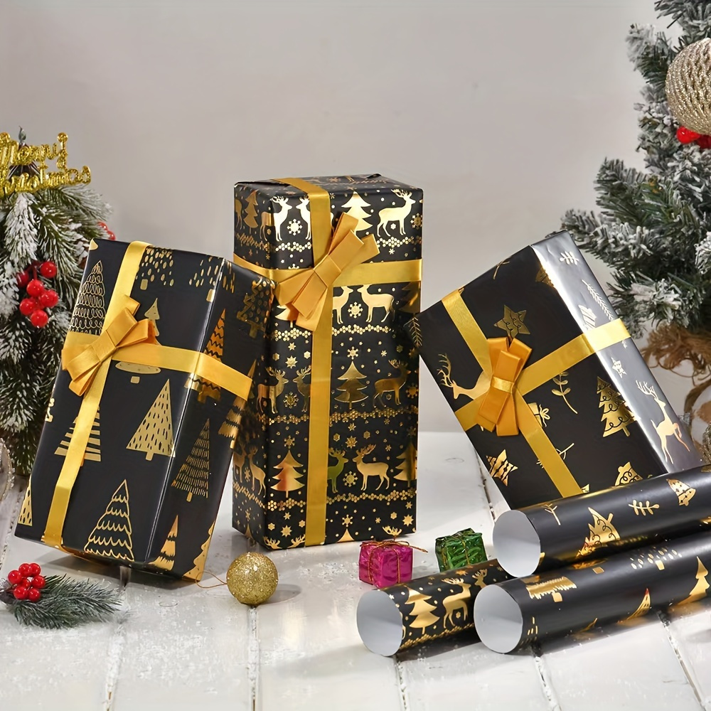 

Golden & Black Christmas Foil Wrapping Paper, 19.7" X 27.6" - Holiday Gifts, Birthdays & Showers, Christmas Wrapping Paper