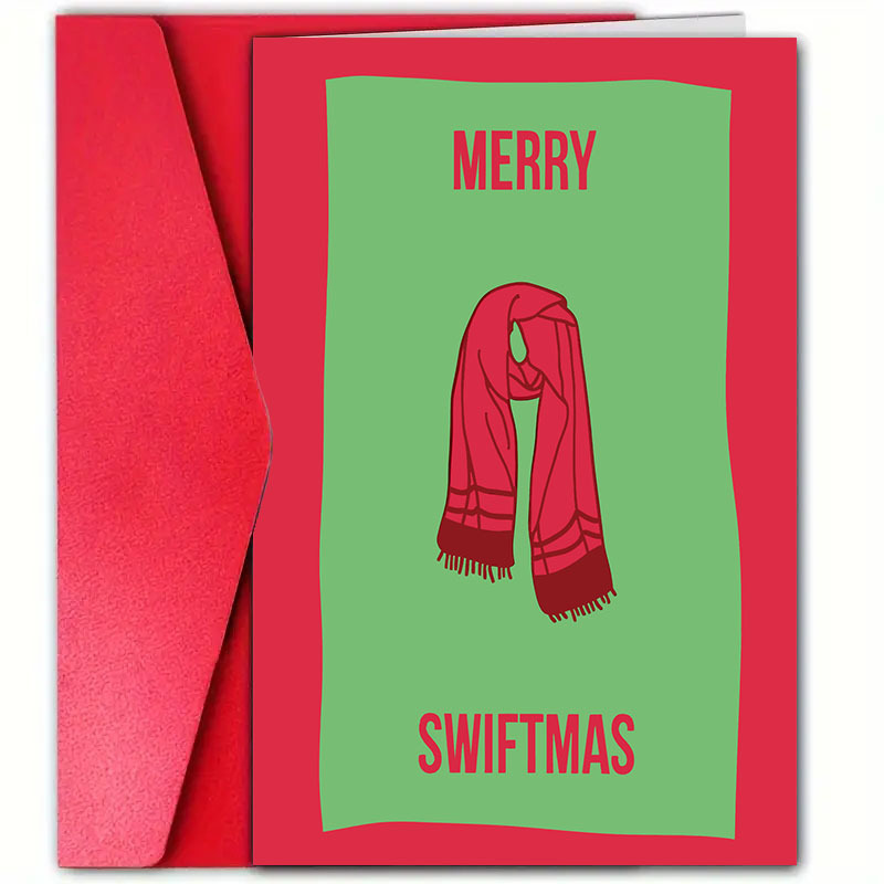 

Merry Holiday Greeting Card With Envelope, Red Scarf Design, Christmas Card For Anyone - Family, Friends, All - Paper Material, 1 Piece