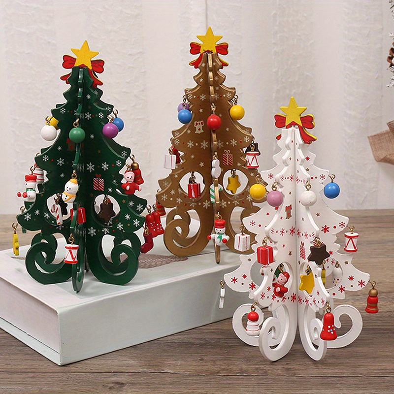 

Christmas Tree Ornaments Set - Handcrafted 3d Wooden Christmas Tree Decorations For Home And Holiday Display - Manufactured Wood, No Electricity Required, Assorted Designs