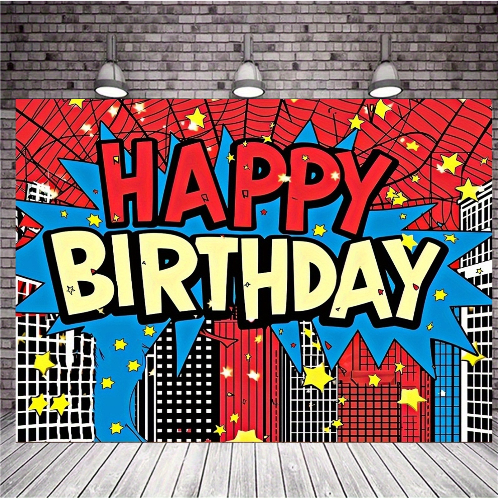 

Happy Birthday Comic Backdrop Banner - 1pc, Superhero Photography Background, Polyester Party Decoration For Birthday, Bachelor Party, Photo Booths, Studio Props (70.8x90.5 Inches)