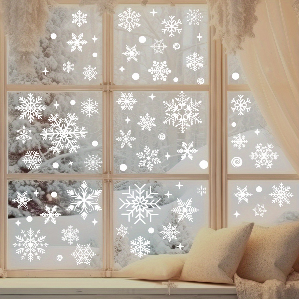 

137pcs Snowflake Decals - 4 Sheets Of Pvc Static Cling Decor For Christmas And Winter Parties